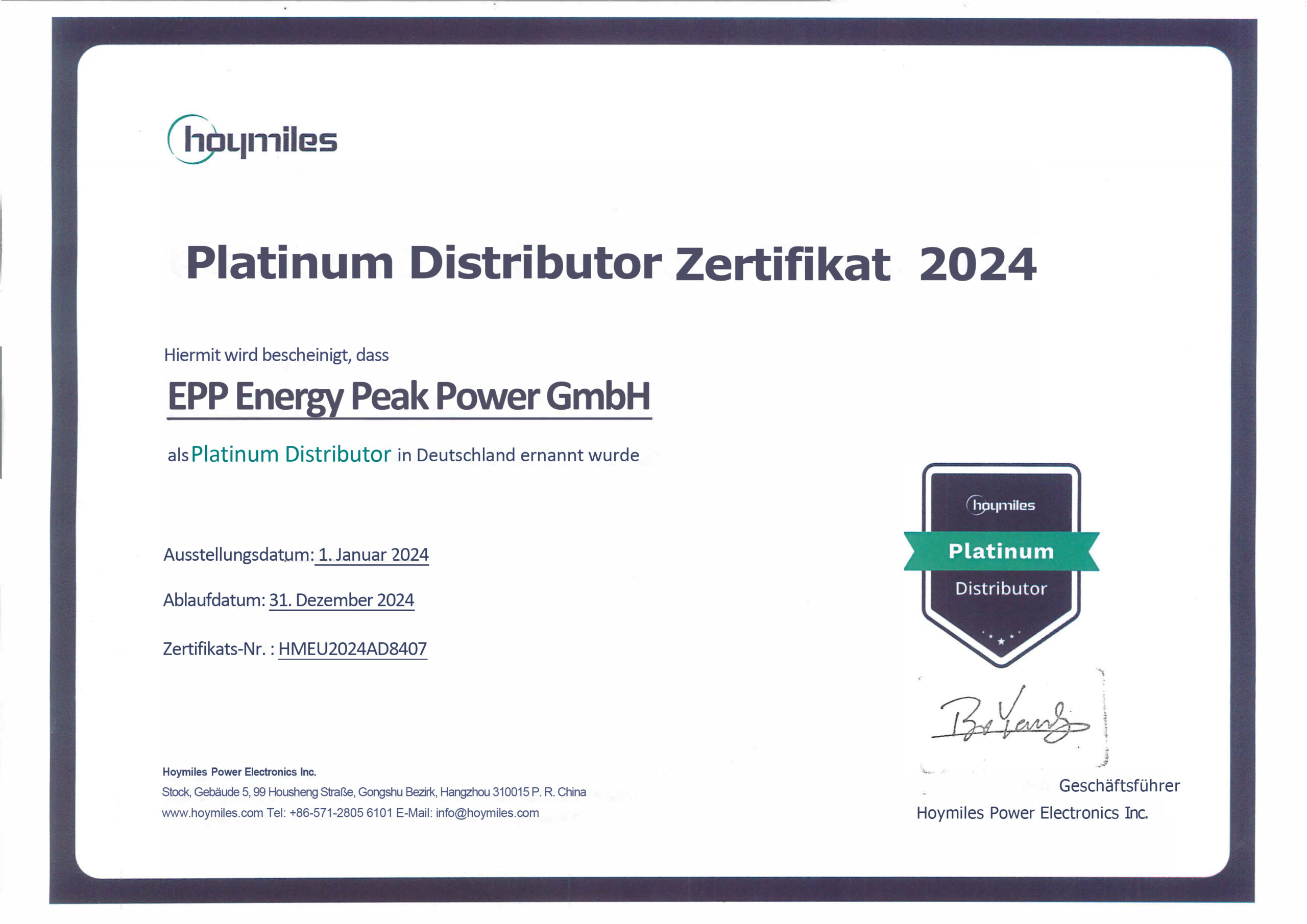 German EPP Energy Peak Power GmbH - Platium
